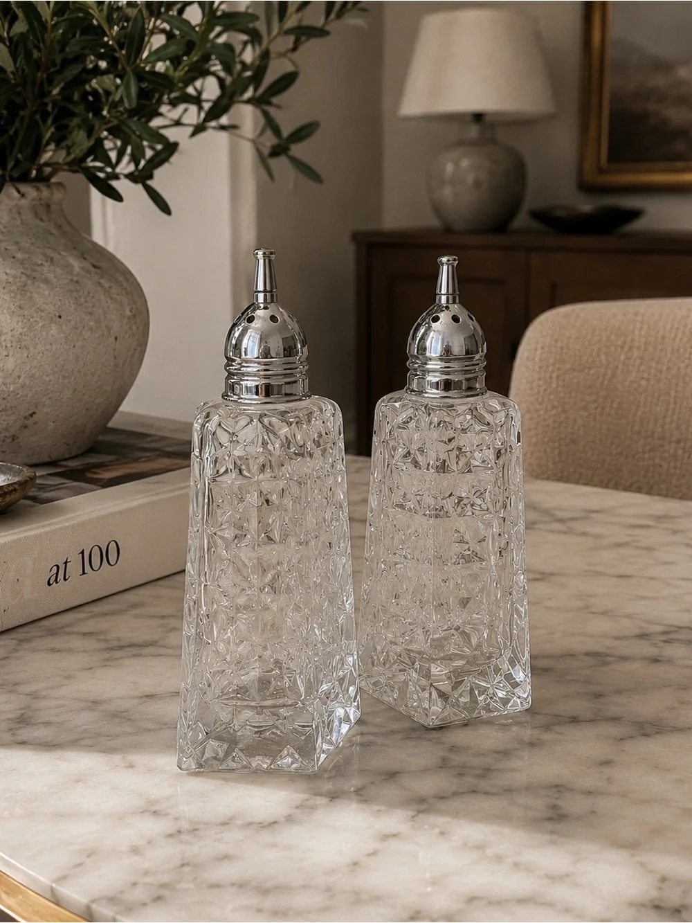 Crystal Cut Glass Salt and Pepper Shakers - Clear 5”